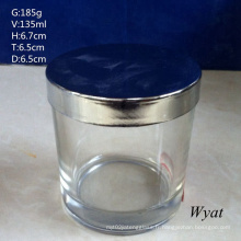 Vérins cylindriques pot verre porte-bougie verre avec couvercle en acier